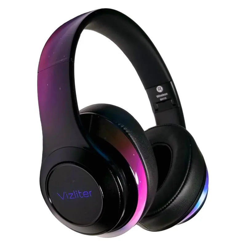 Vizliter Bluetooth Headphones, TWS Deep Bass Wireless Over-Ear Headset 5.3 with Built-In Mic LED Lights, Noise Cancelling Stardust Audio Earphones