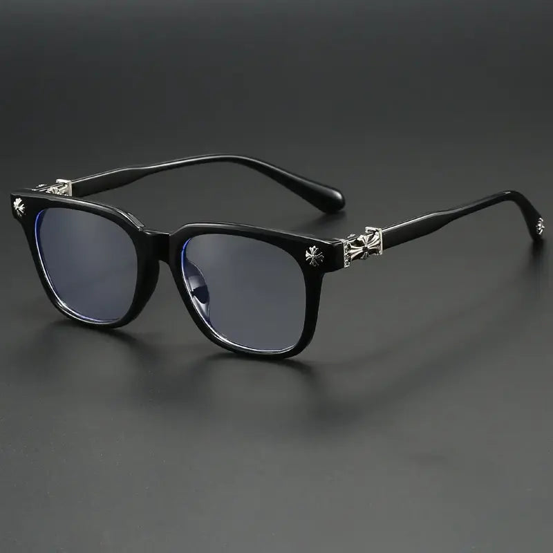 Anti-Blue Light Fashion Metal Square Frame Flat Lens Reading Glasses - Versatile Outdoor, Casual Style, All Seasons, Plain Pattern