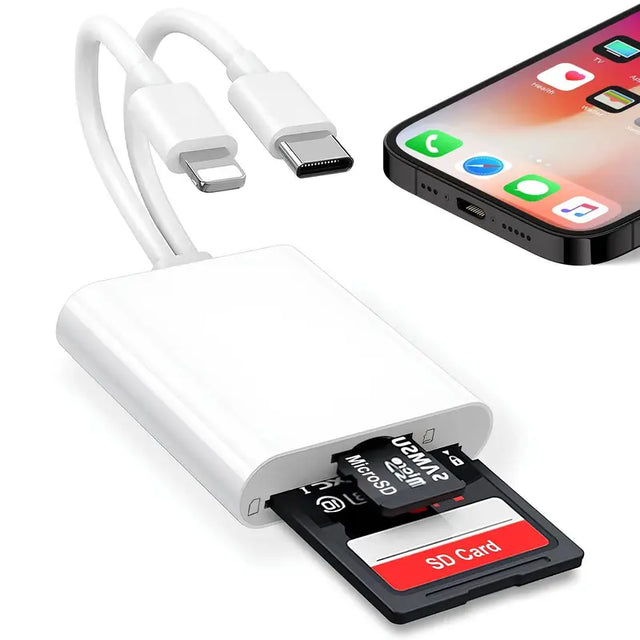 2-In-1 SD Card Reader for Iphone Ipad, USB C & Lightning Dual Interface Memory Card Reader Adapter, Digital Camera Adapter Compatible with Iphone, Ipad, Macbook, Imac, USB C Laptop, Supports Sd/Tf/Micro SD Cards, Fast Data Transfer, Plug & Play, Camera