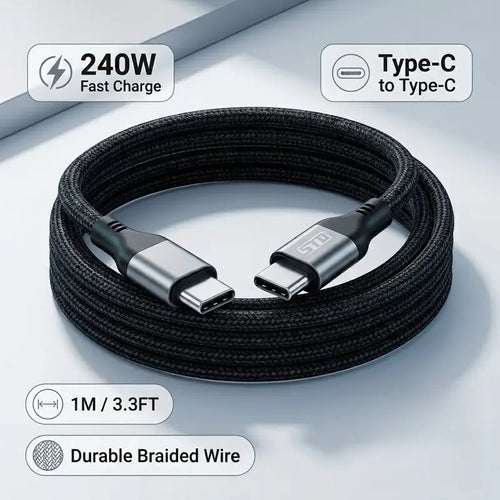 240W USB-C to USB-C Fast Charging Cable | PD 3.1 High-Speed Nylon Braided Cord - Choose 3.3FT or 6.6FT for Ultimate Device Power!