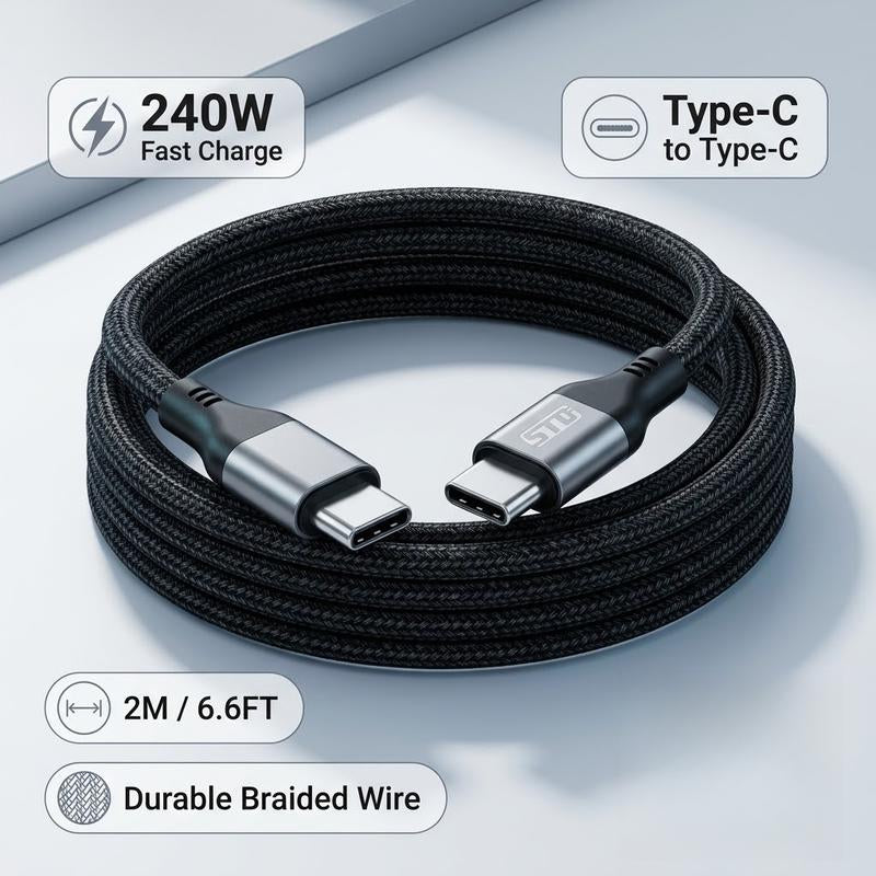 240W USB-C to USB-C Fast Charging Cable | PD 3.1 High-Speed Nylon Braided Cord - Choose 3.3FT or 6.6FT for Ultimate Device Power!