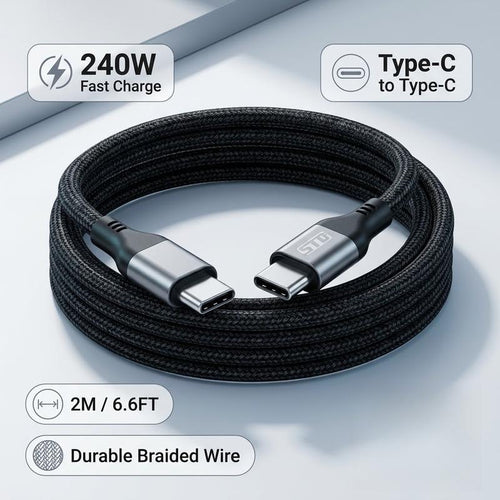 240W USB-C to USB-C Fast Charging Cable | PD 3.1 High-Speed Nylon Braided Cord - Choose 3.3FT or 6.6FT for Ultimate Device Power!
