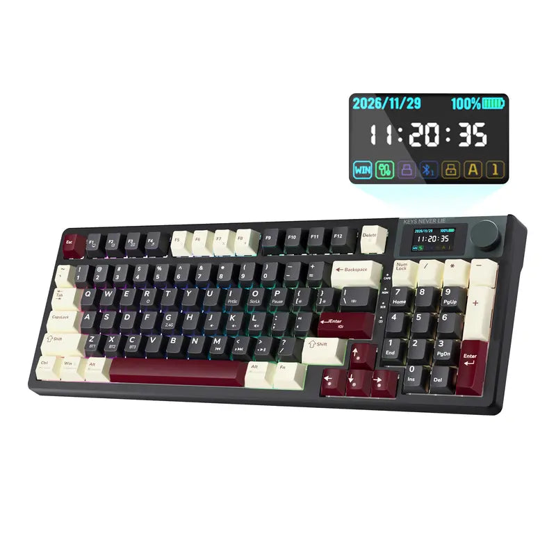 [NEW] Kemove K94 Wireless Gasket Creamy Typing Mechanical Keyboard with Knob & Smart Screen , QMK Programmable, Tri-Mode Connection, RGB Backlit ，Hot Swappable for Work and Gaming,Christmasgift